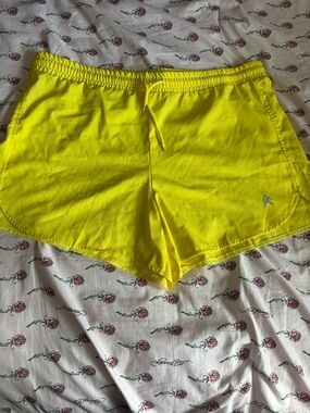 Women's Neon Yellow Athletic Running Shorts with Drawstring Waist